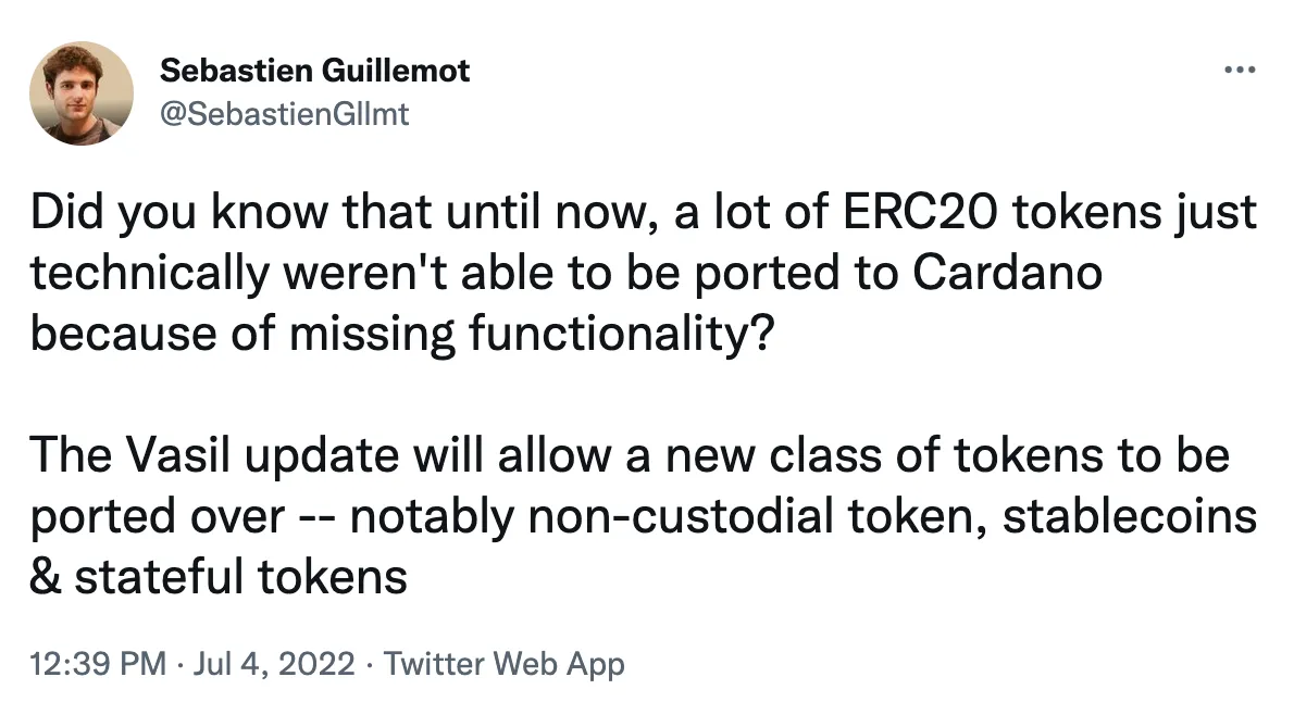 Sebastien announces Vasil upgrade will enable new ERC 20 tokens on Milkomeda sidechain