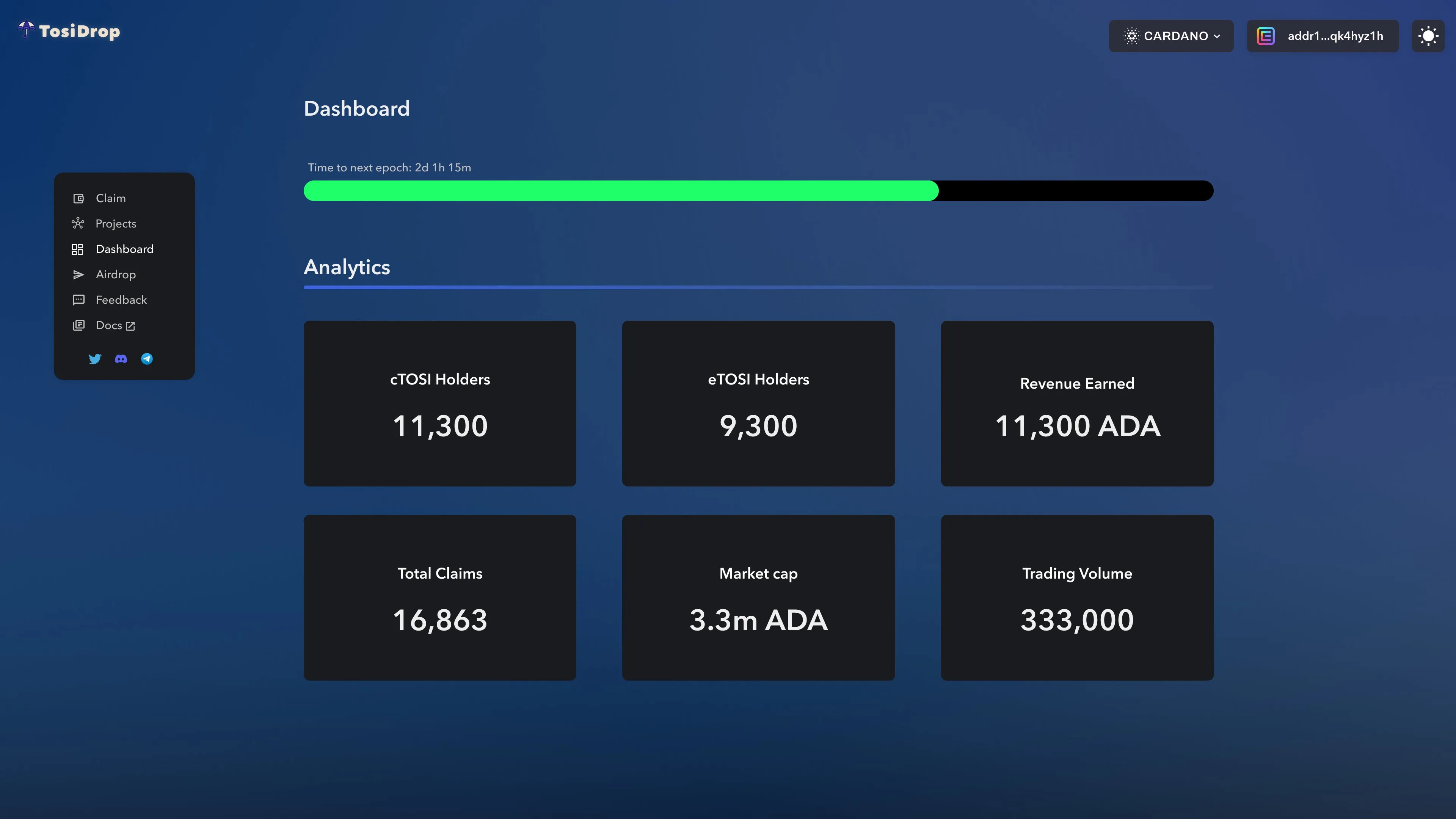 TosiDrop dashboard statistics coming soon